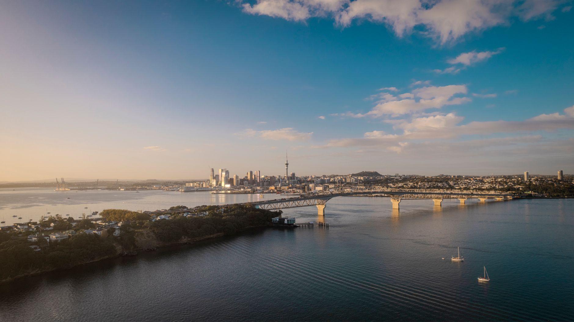 Auckland harbour bridge at sunset